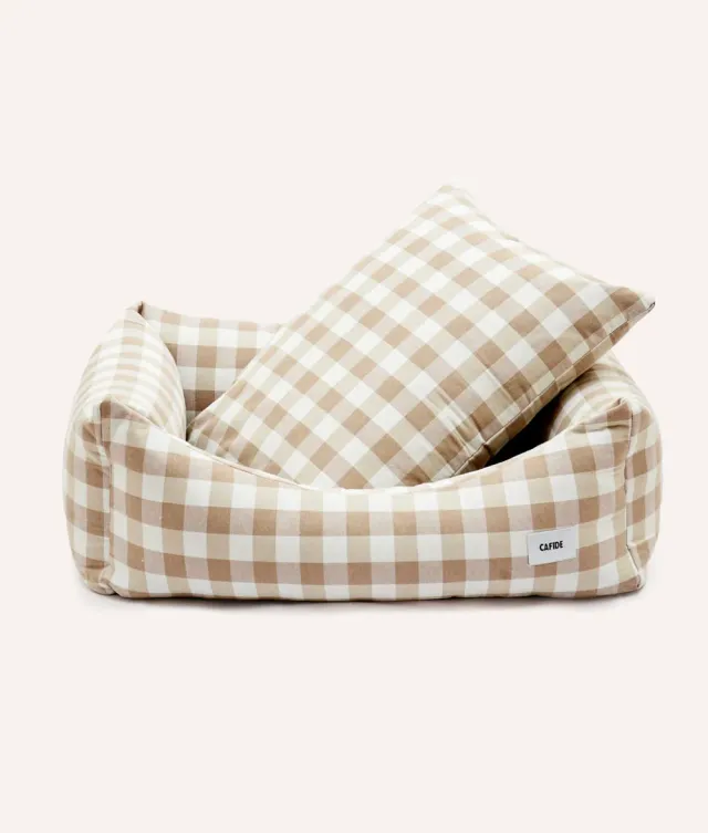 Cafide Snozy beige vichy hundeseng åndbar