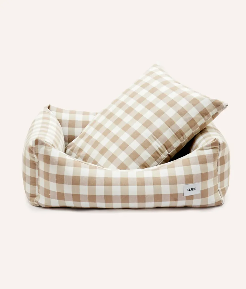 Cafide Snozy beige vichy hundeseng åndbar