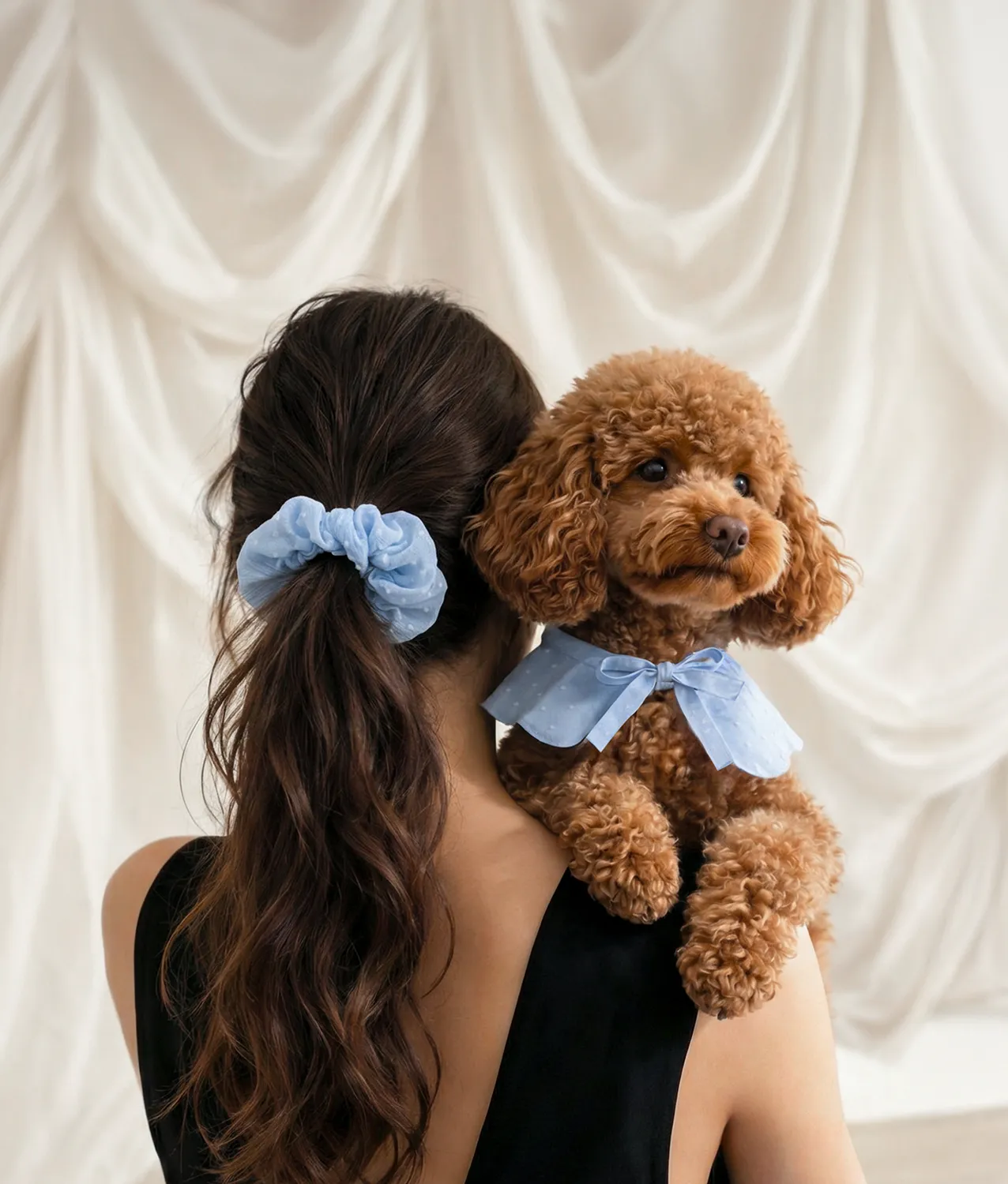 Cafide Noa scrunchie blå plumeti bomuld