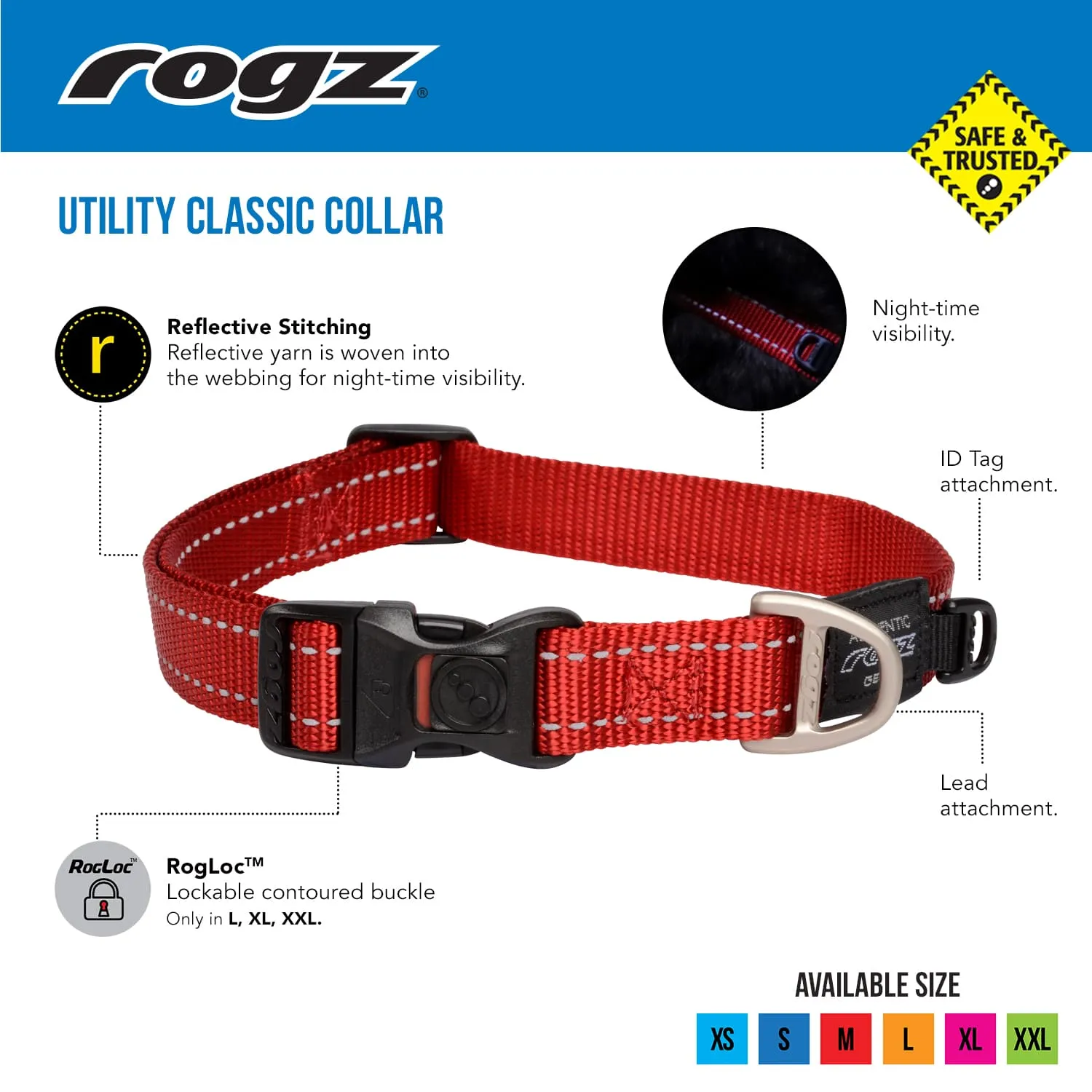 Rogz Utility Classic hundehalsbånd reflekterende