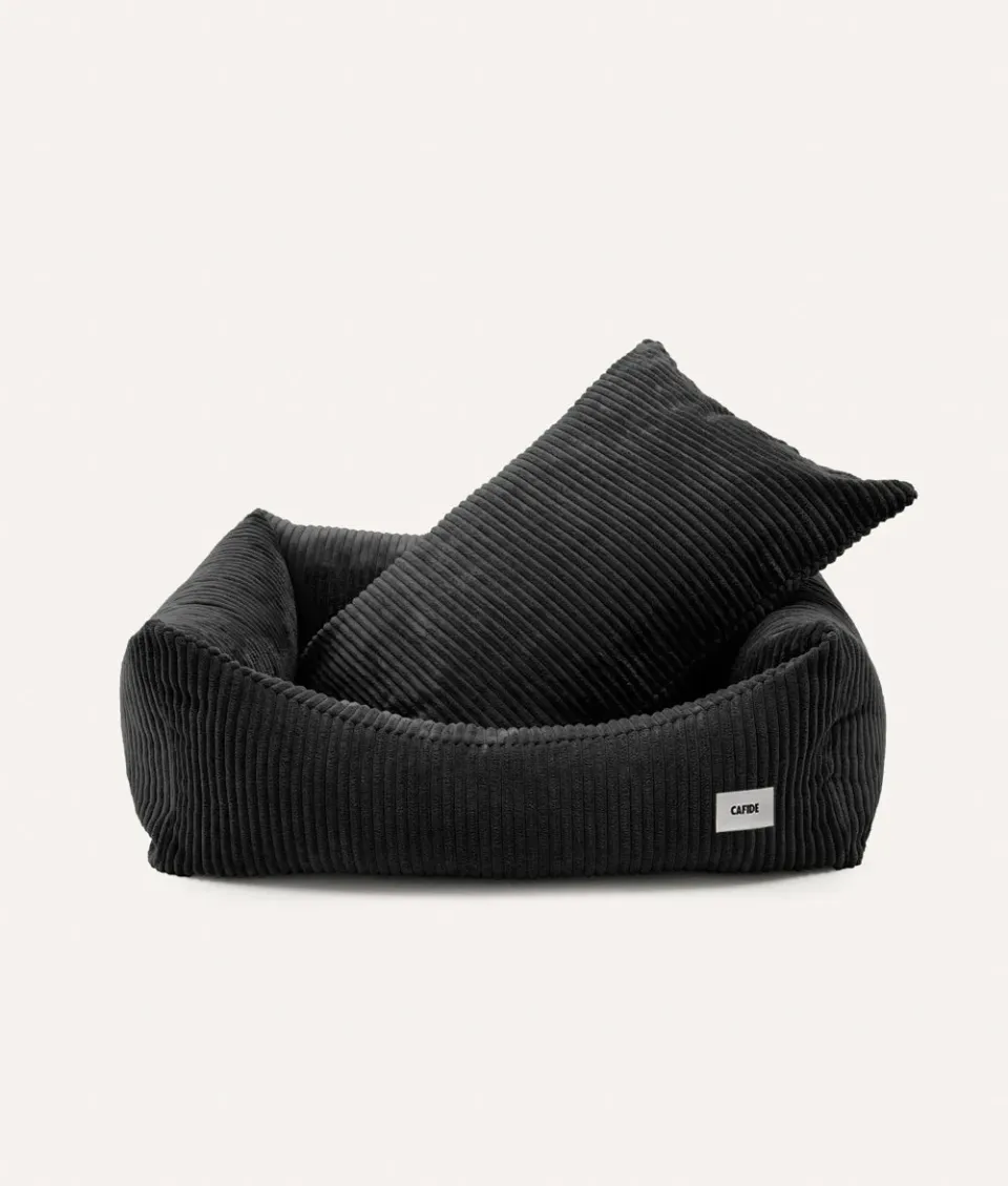 Cafide Snozy Black Corduroy hundeseng sort vaskbar