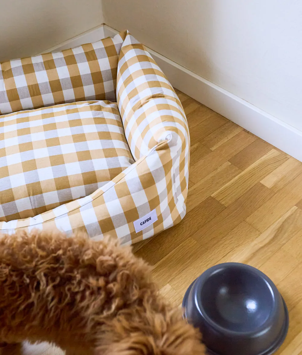 Cafide Snozy Vichy Mustard hundeseng M åndbar