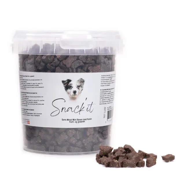 Snack'it Semi-Moist Mini Bones hundegodbidder Kanin 500g blød