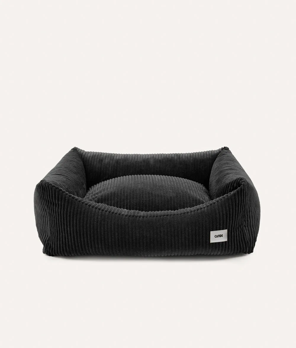 Cafide Snozy Black Corduroy hundeseng sort vaskbar