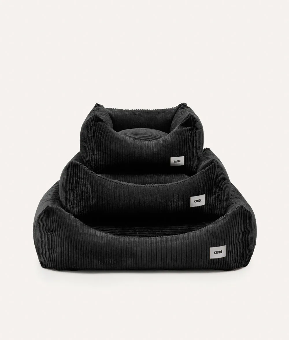 Cafide Snozy Black Corduroy hundeseng sort vaskbar