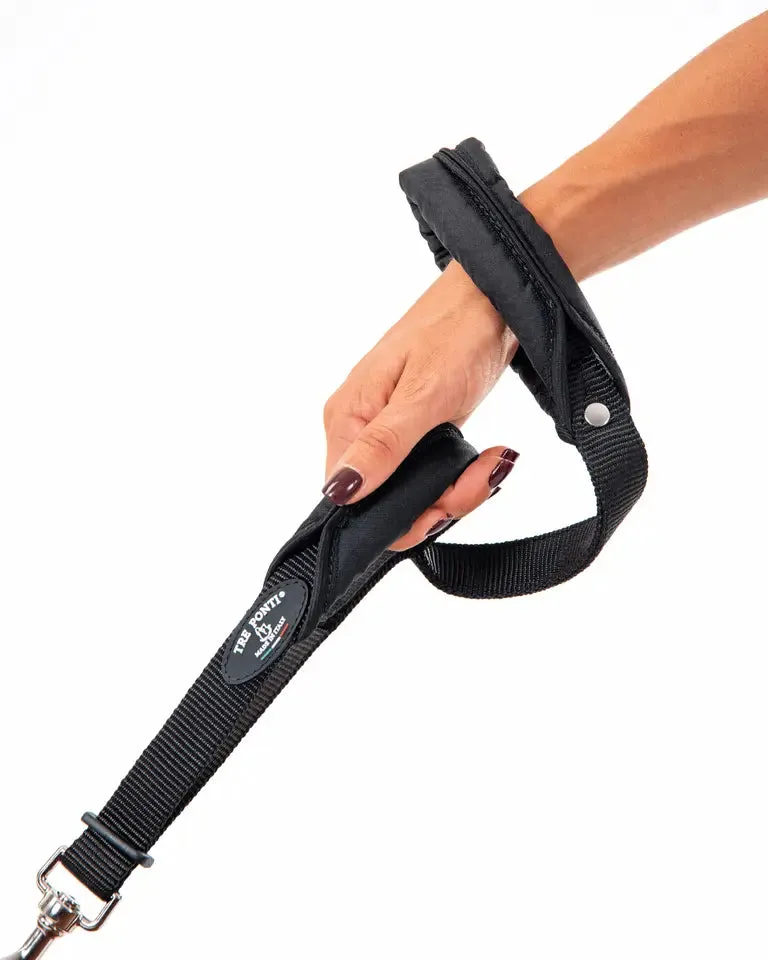 Tre Ponti Double-handle hundeline 105 cm sort slidstærk