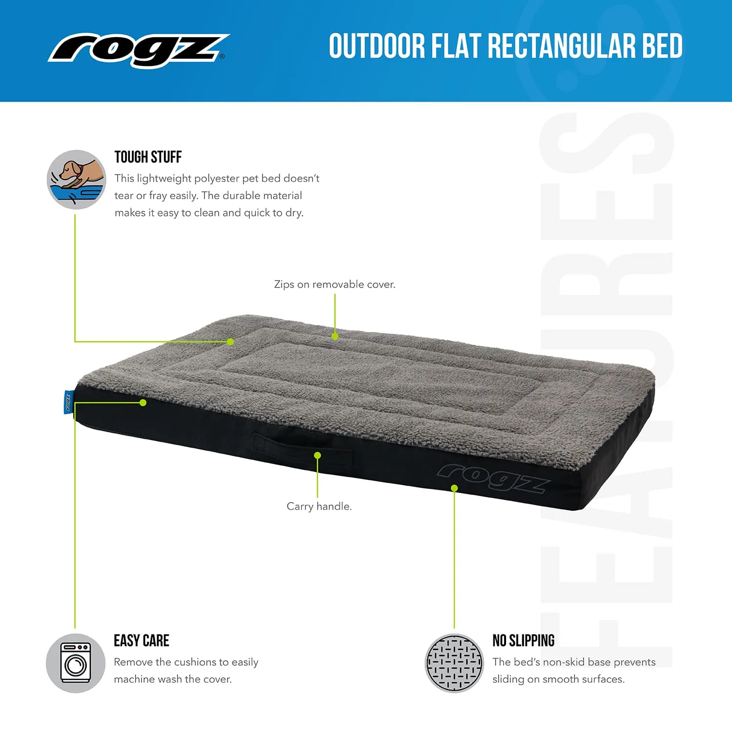 Rogz Outdoor Flat Rectangular hundeseng udendørs