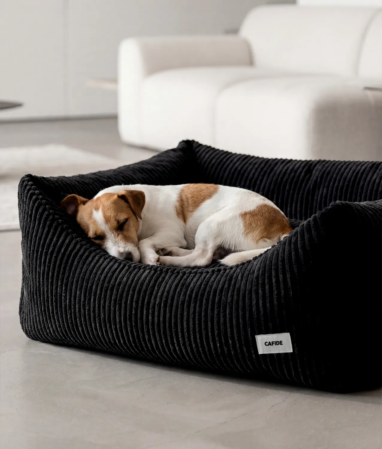 Cafide Snozy Black Corduroy hundeseng sort vaskbar