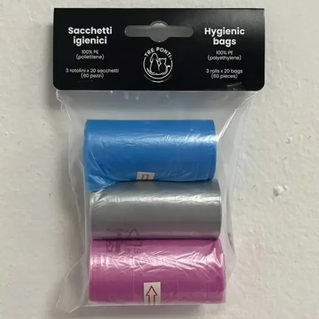 Tre Ponti Hygienic Bags hundeposer 60 stk kulørte