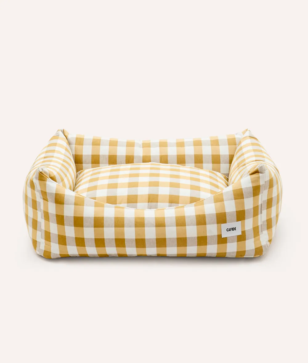 Cafide Snozy Vichy Mustard hundeseng M åndbar