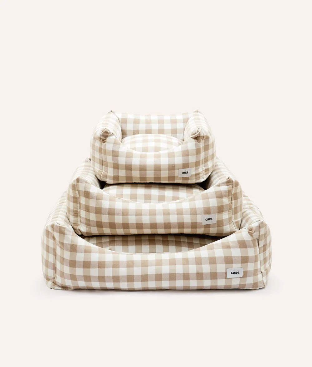 Cafide Snozy beige vichy hundeseng åndbar
