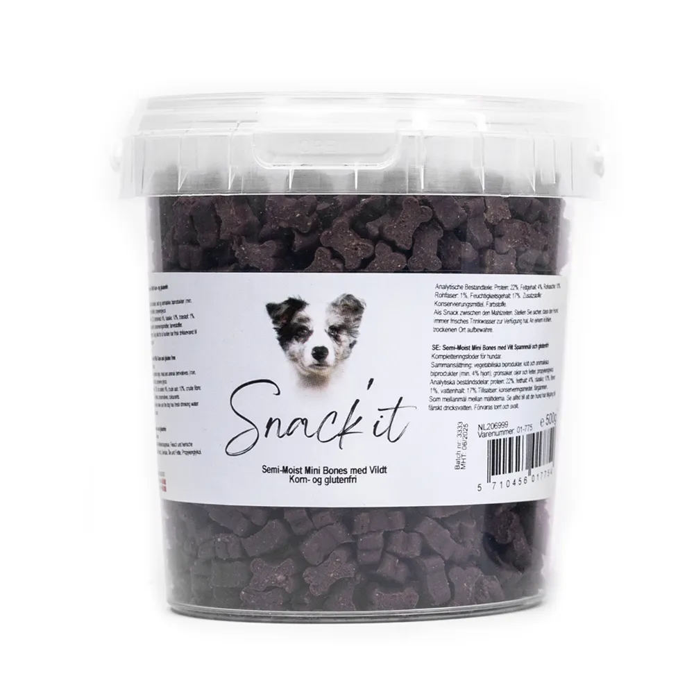 Snack'it Semi-Moist Mini Bones Hundegodbid Vildt 500g