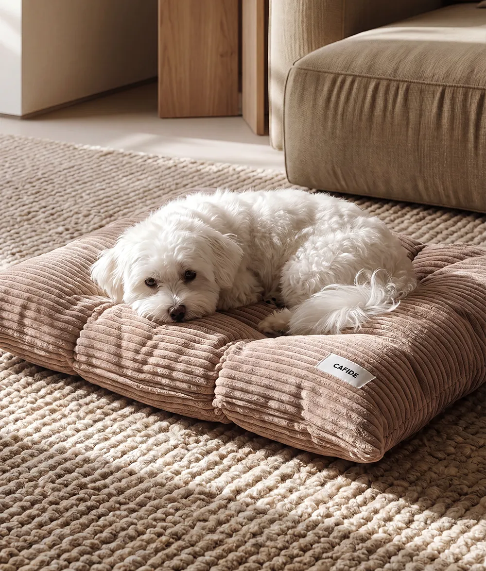 Cafide Bela Mocha Beige hundepude fløjl vaskbar