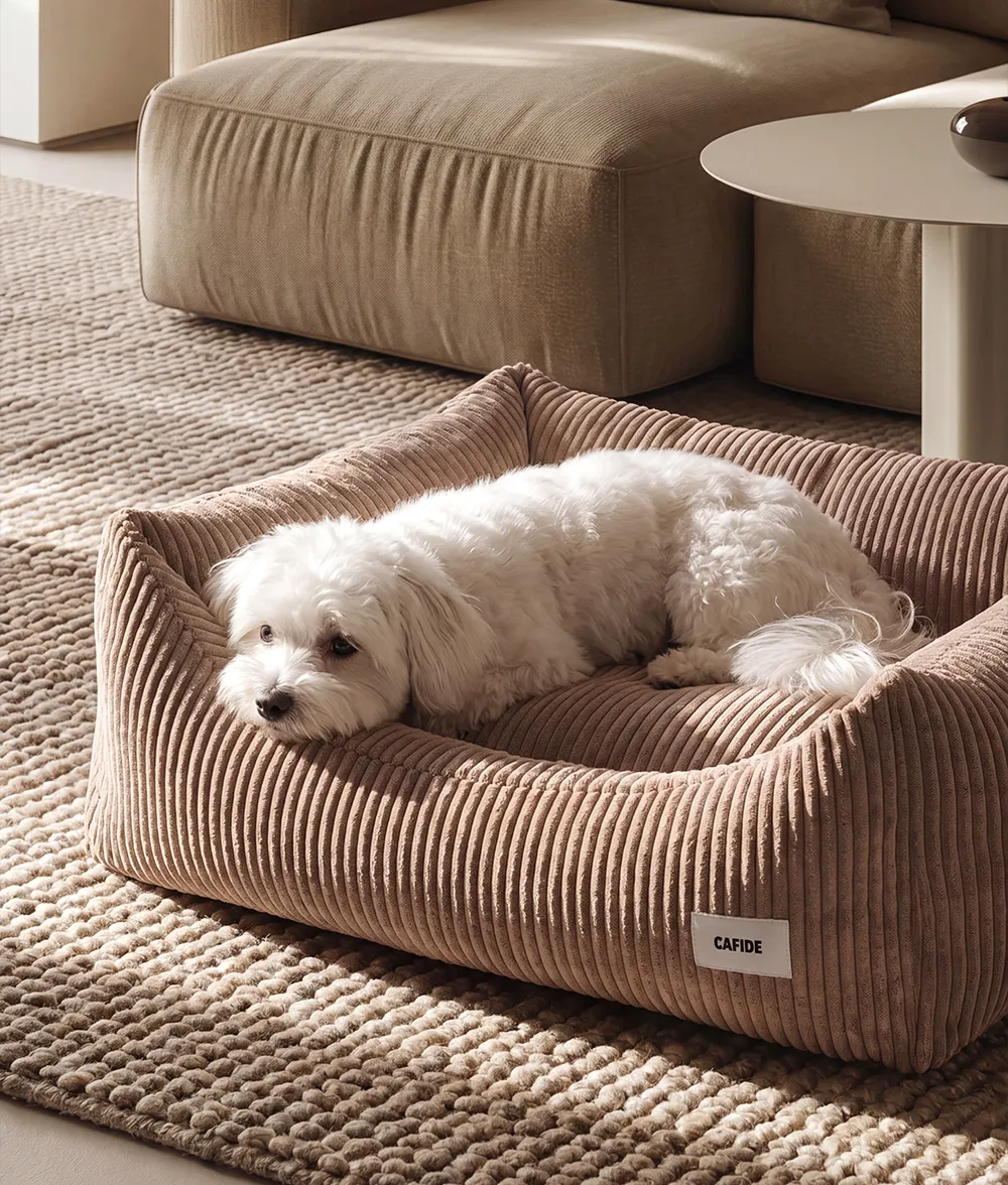 Cafide Snozy mokka beige fløjl hundeseng