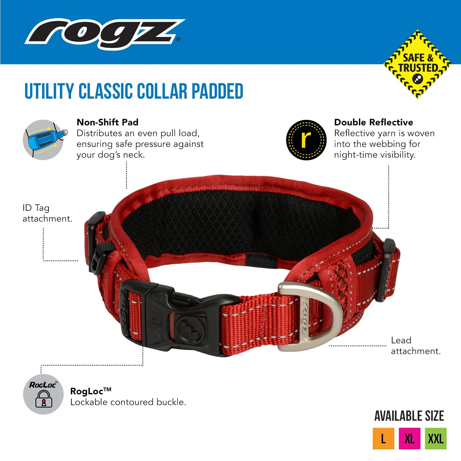 Rogz Utility Classic polstret hundehalsbånd