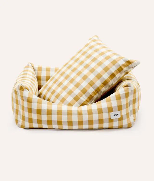 Cafide Snozy Vichy Mustard hundeseng M åndbar
