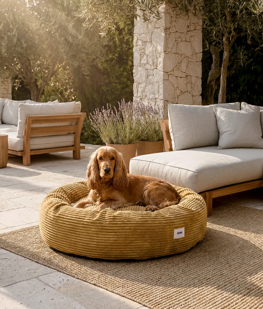 Cafide Nuba Mustard Corduroy hundeseng S 60x60 cm sennep