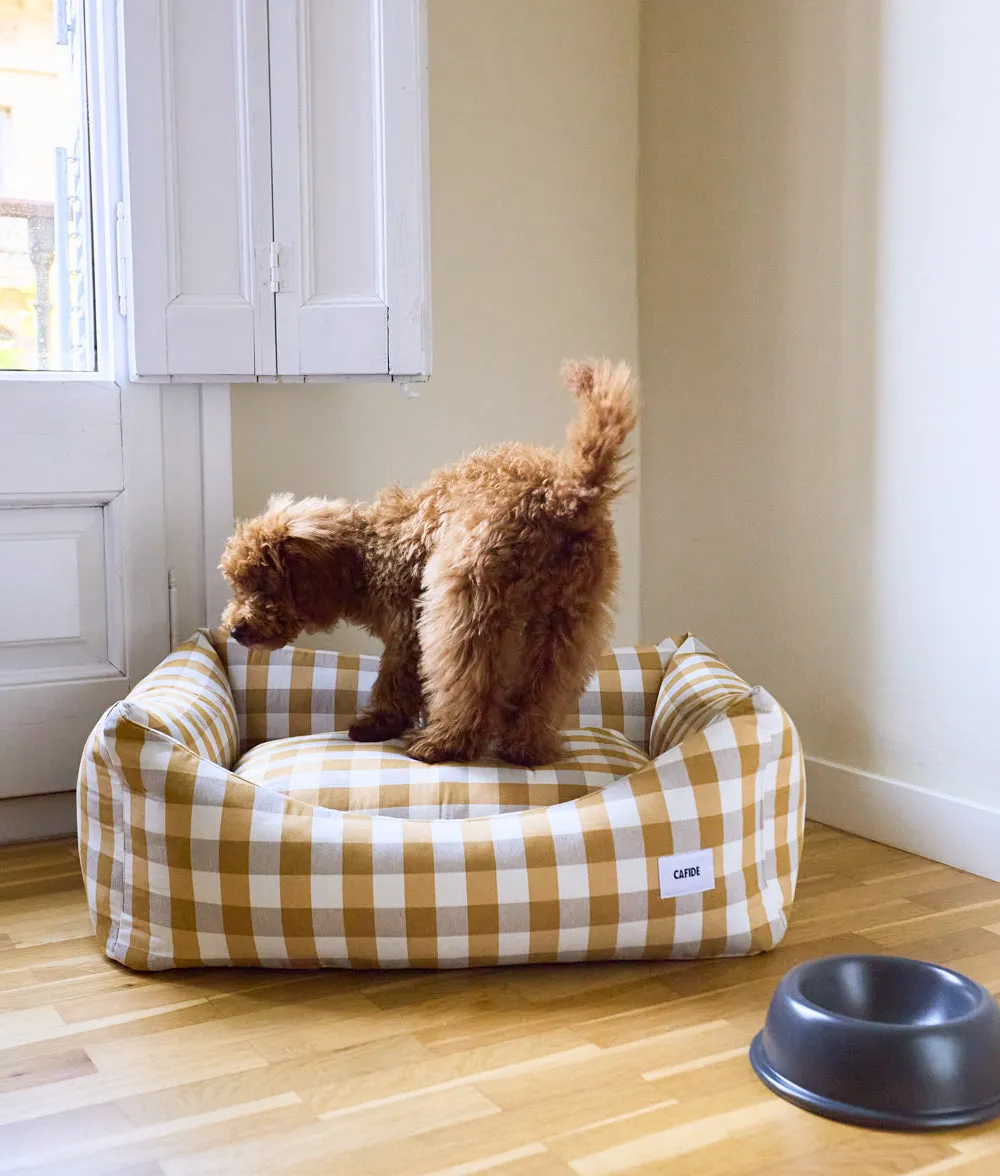 Cafide Snozy Vichy Mustard hundeseng M åndbar