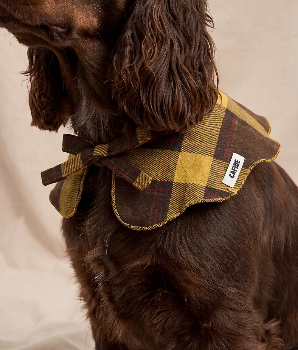 Cafide Lola Tartan Mustard hundebandana sennep bomuld
