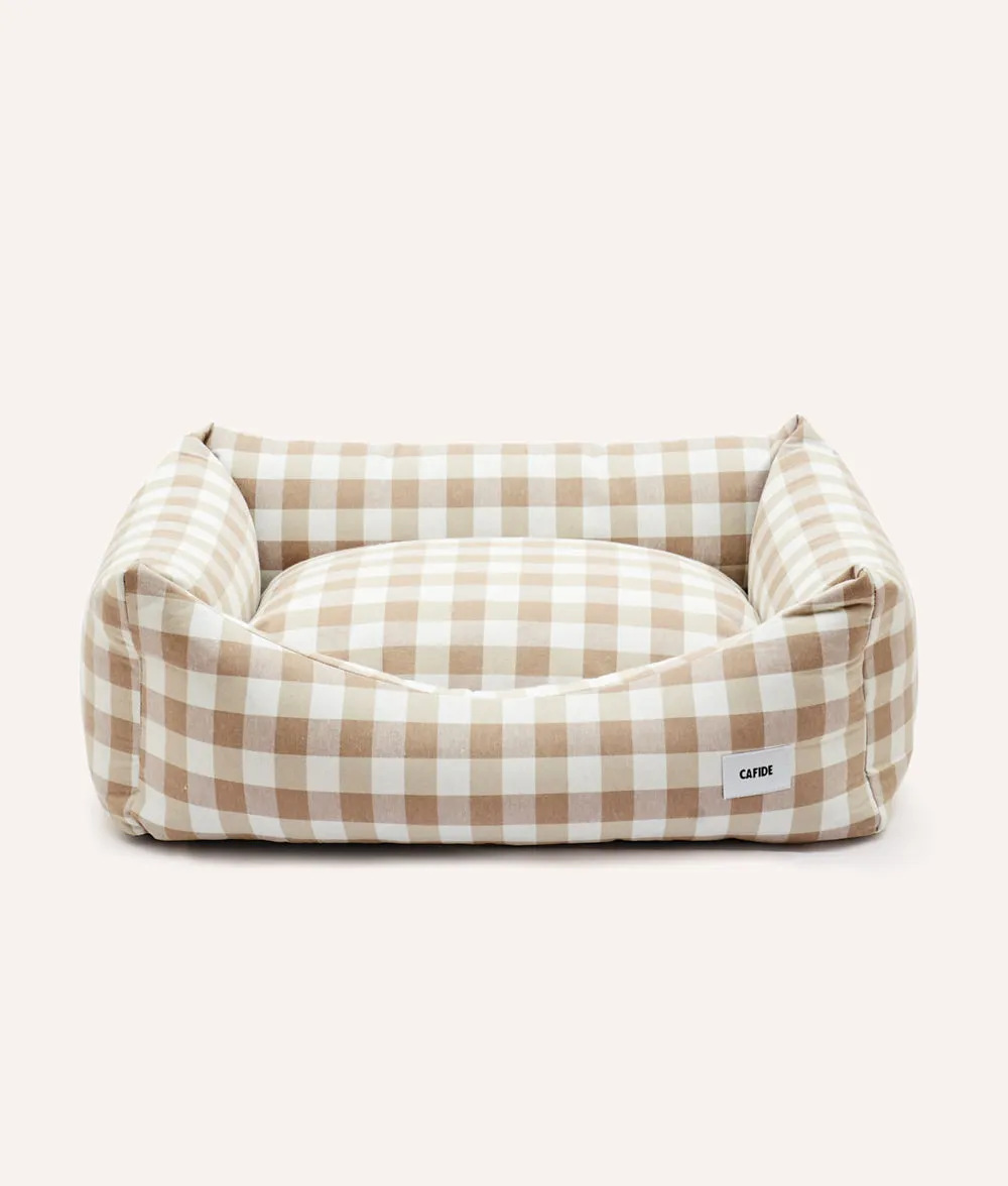 Cafide Snozy beige vichy hundeseng åndbar