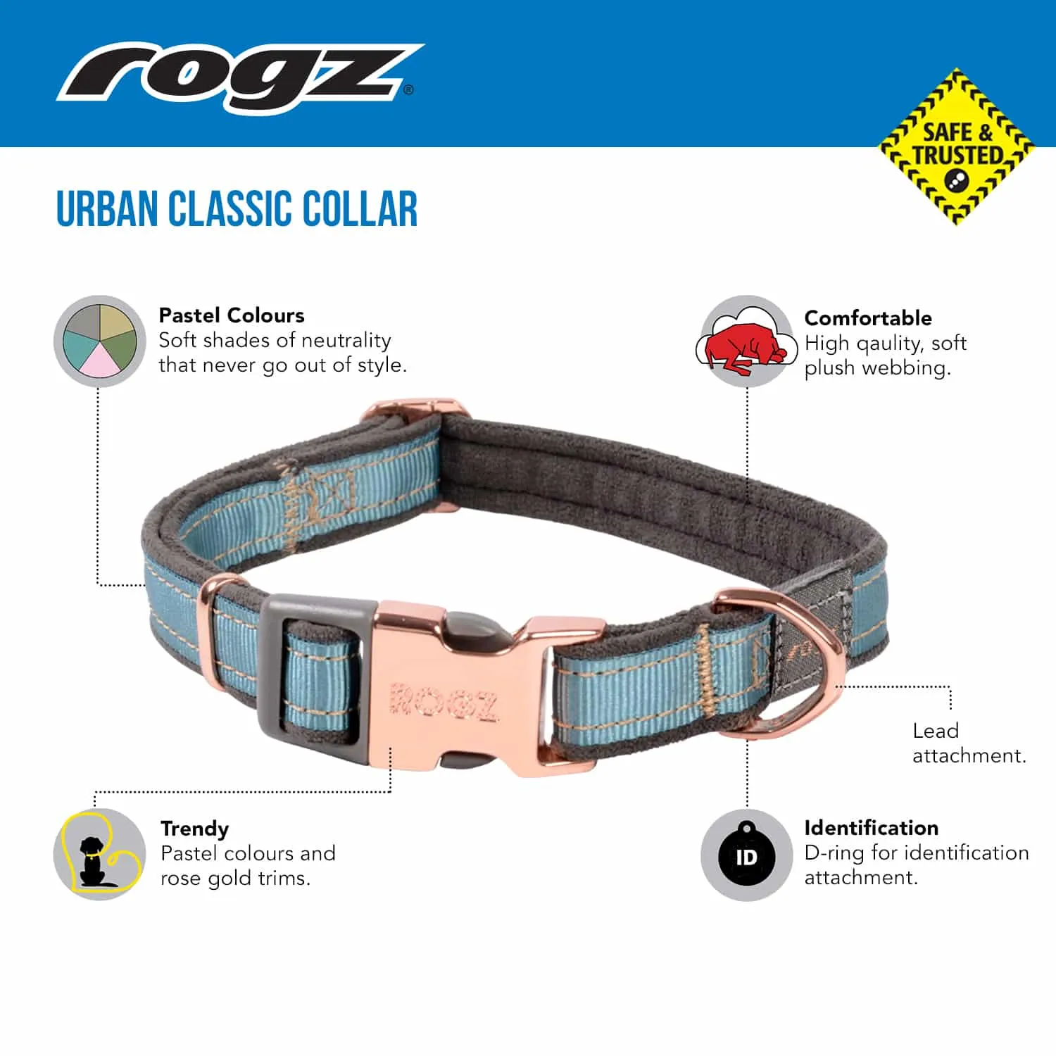 Rogz Urban Classic justerbart hundehalsbånd
