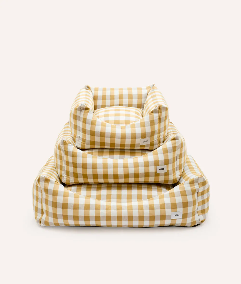 Cafide Snozy Vichy Mustard hundeseng M åndbar