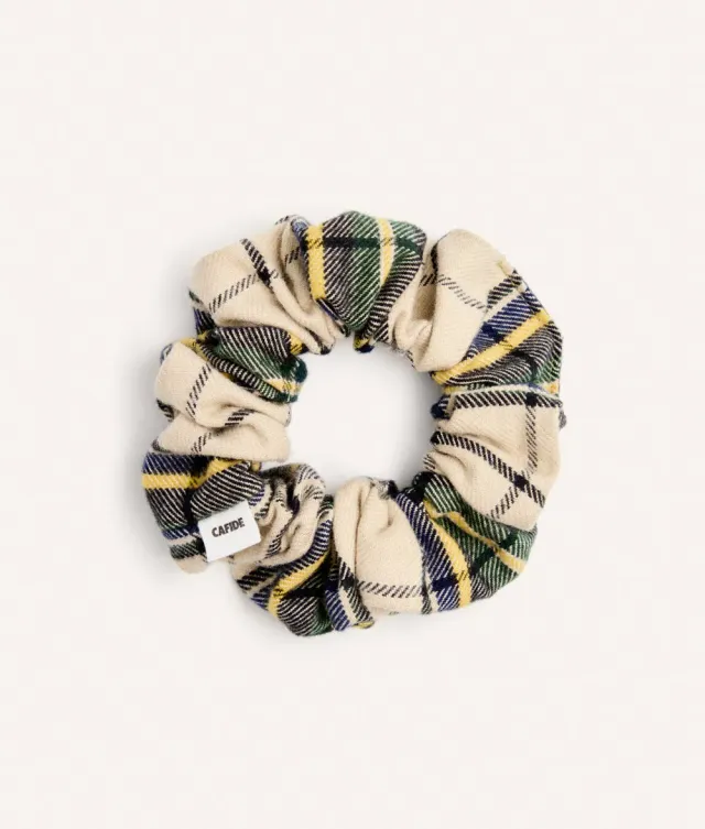 Cafide Noa scrunchie beige tartan bomuld