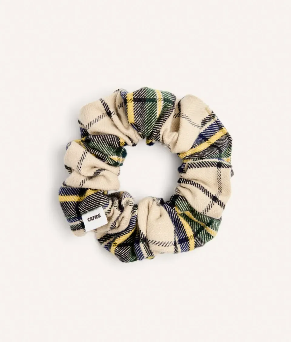 Cafide Noa scrunchie beige tartan bomuld